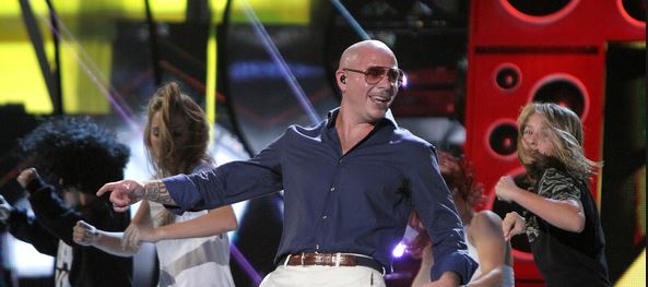Cuban Latin rap star Pitbull performing in Univision's Premios Lo Nuestro.