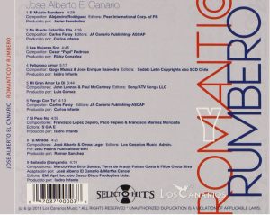 Backcover of Jose Alberto "El Canario" "Romantico y Rumbero"