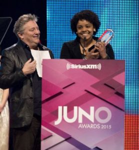 Jane Bunnett and Maqueque receiving a Juno Award in 2015.