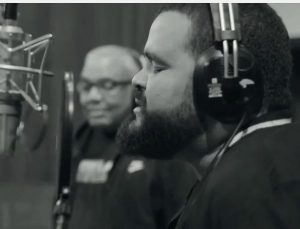 Rafael Jose and Juan Pablo Diaz in the recording studio for "Si Te Dicen". 