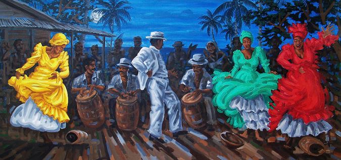 Painting of "Los Ayala" by Samuel Lind reflects types of Bomba