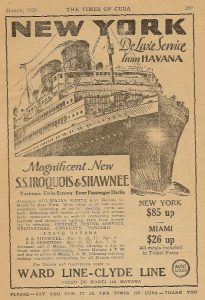 SS Shawnee newspaper ad where Miguel Matamoros traveled.